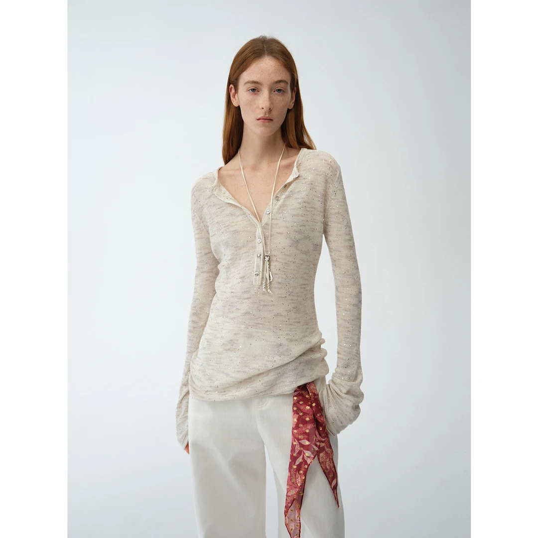 【时髦搭子】 付智恩 佩里月光 休闲微收腰喇叭袖圆领针织衫