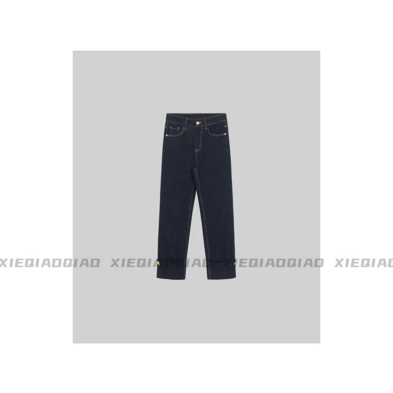 谢荞荞「瘦腿滤镜 」早秋新款小众设计做旧水洗翻边九分直筒牛仔裤