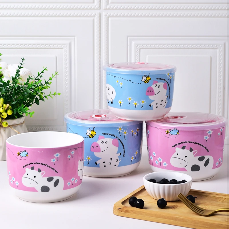 1只装陶瓷加高保鲜碗带盖密封饭盒单个便当盒微波炉泡面汤碗餐具