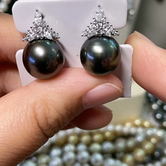 海水珍珠耳饰银S925镶嵌12.3