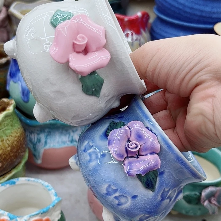 多肉绿植陶瓷花盆9.9包邮，有孔