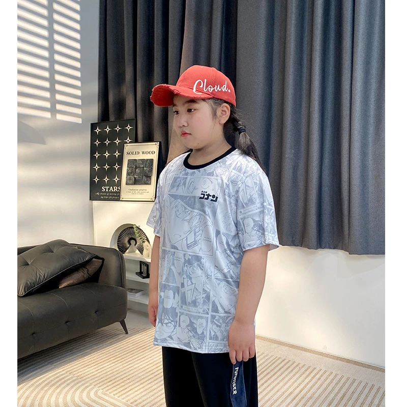 胖孩子童装弹力针孔速干短袖大码凉感上衣宽松快干半袖G2TX4939