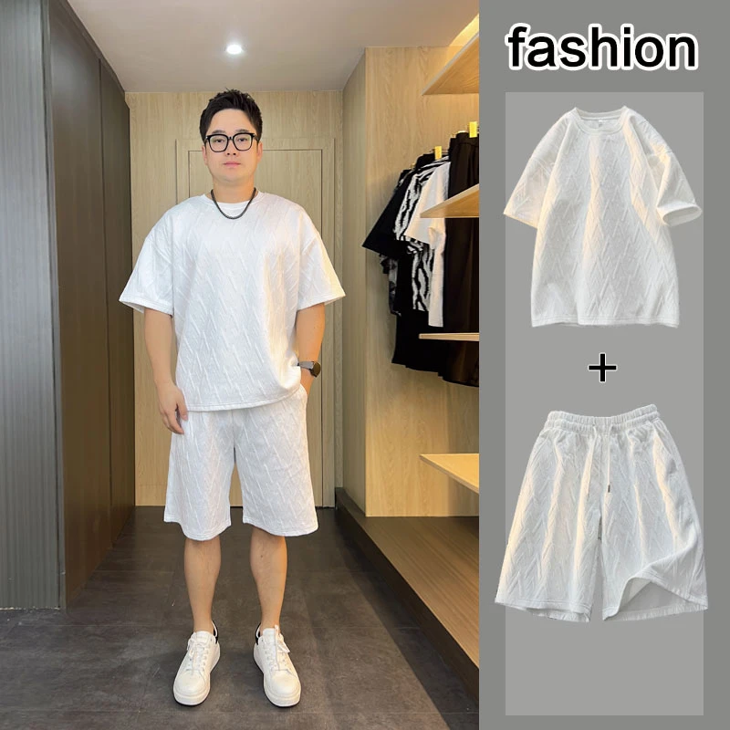 （两件套）夏季男士短袖套装韩版休闲百搭宽松运动短裤胖人大码2551