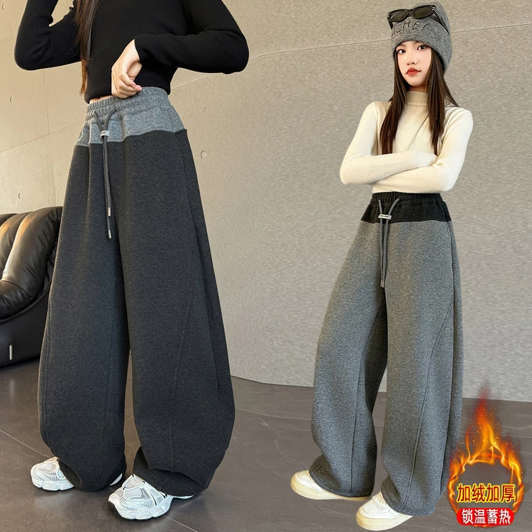 女童裤子加绒加厚秋冬2025新款儿童直筒休闲冬装女大童弯刀裤冬季