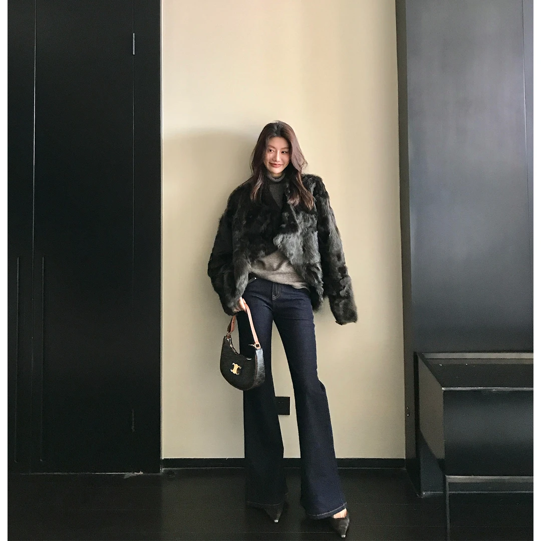 【ALONE SAVOR】龍喜儿织线牛仔 原创高腰修身显腿长牛仔裤D579