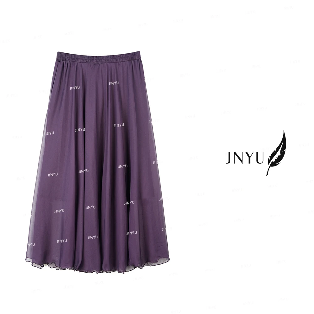 【JNYU】2025早春新款三层桑蚕丝知性紫松紧腰大摆A字裙JYABNB165