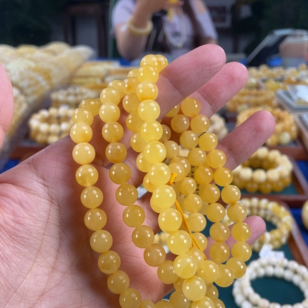琥珀未镶嵌珠宝奇石8鸡油黄108圆珠36.09