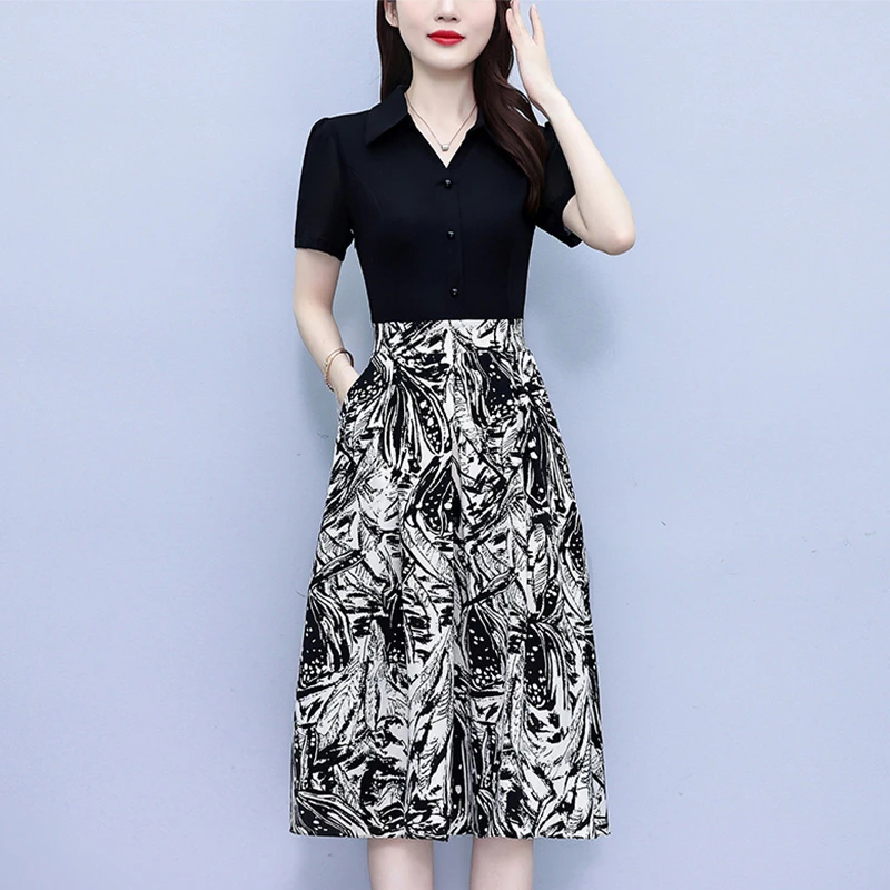 连衣裙夏装2025新款流行试试女装洋气气质显瘦拼接假两件套裙子