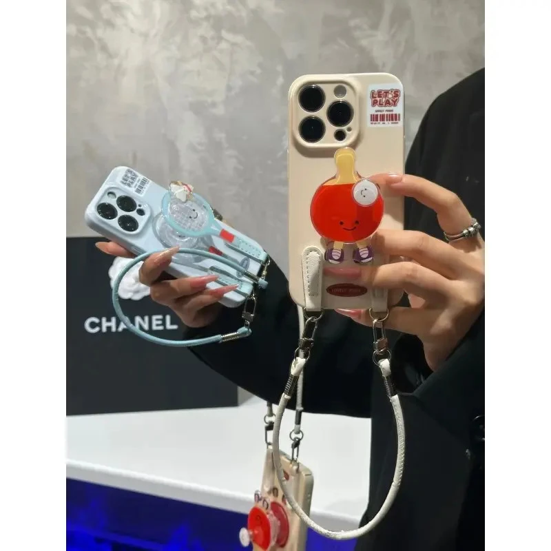 ins风羽毛乒乓球拍挂绳适用苹果17/16菲林手机壳华为vivoppo小米