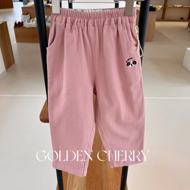 【Golden cherry】女童粉色刺绣小狗时尚洋气休闲裤660366