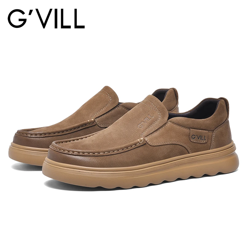 G'VILL/贵之步头层牛皮鞋男商务休闲通勤上班真皮皮鞋男士乐福鞋