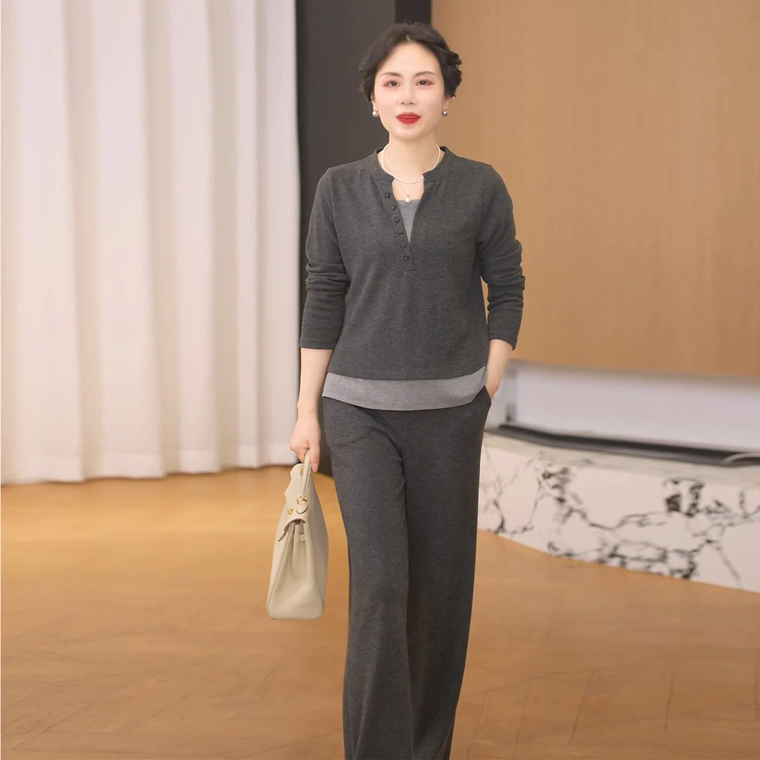 妈妈秋装连帽衣服休闲套装时尚春秋季长袖上衣中老年宽松运动套装