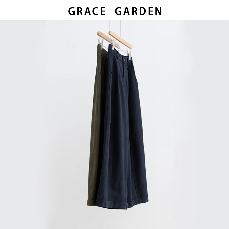 GRACE GARDEN【盐缩裤！】高腰宽松松弛感阔腿休闲裤XXK5G1902