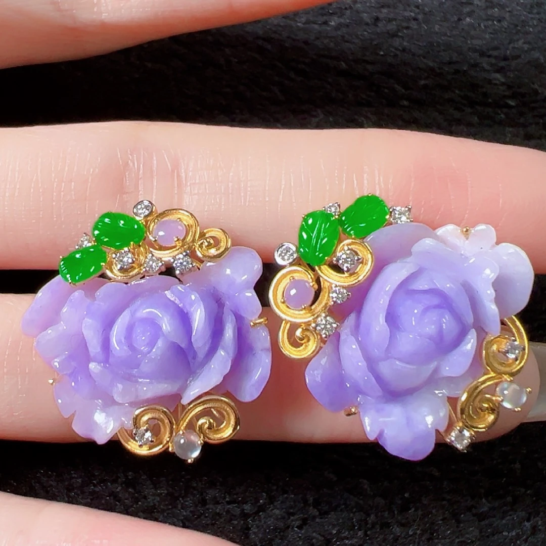 翡翠18K金镶嵌耳饰签收后24小时鉴赏期，过时不退