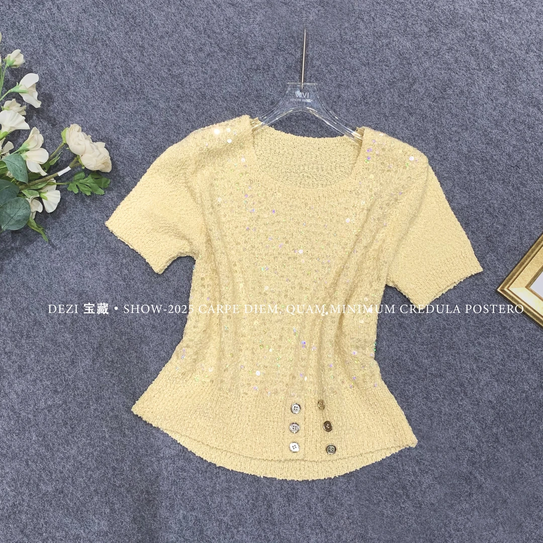 DEZI夏季潮流出行穿搭亮片设计感女短袖T恤HD22566066