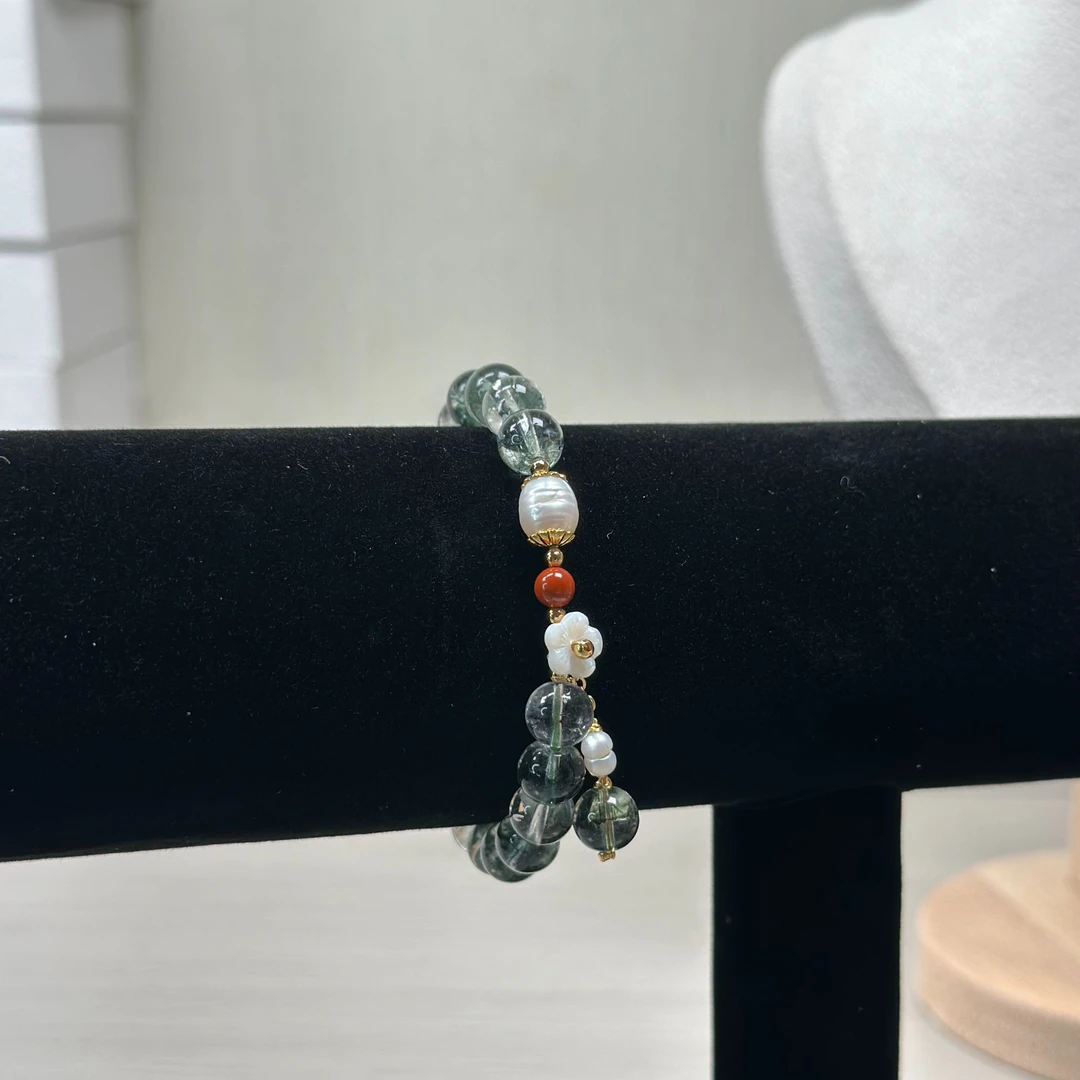 铜合金树脂手链 手工白色时尚百搭女士单圈玉手串灰月光手链5033