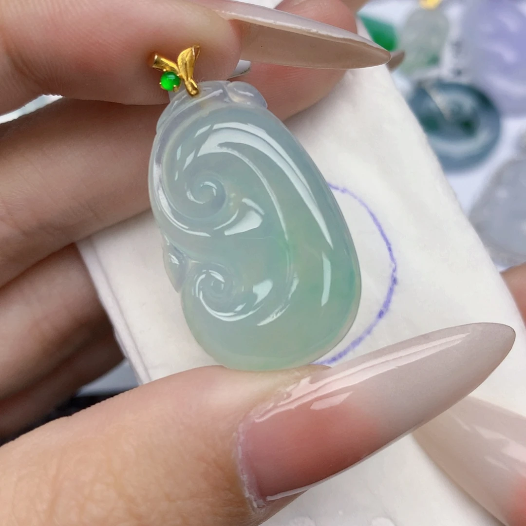 翡翠18K金镶嵌颈饰天然缅甸翡翠a货百元以上9元证书费自理