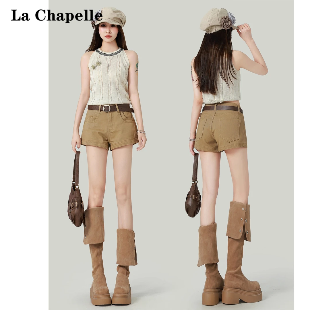 La Chapelle/拉夏贝尔高腰牛仔短裤女2025年秋季新款显瘦辣妹热裤