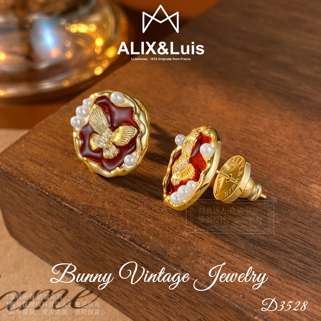 镀K金D3528 法★【泡泡蝴蝶】春ALIX&Danas 爱丽丝  耳钉