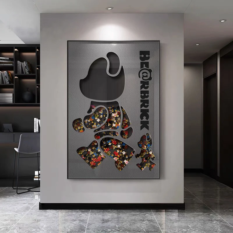 BE@RBRICK正版暴力熊手工立体积木画出口实物挂画餐厅玄关皮革画2