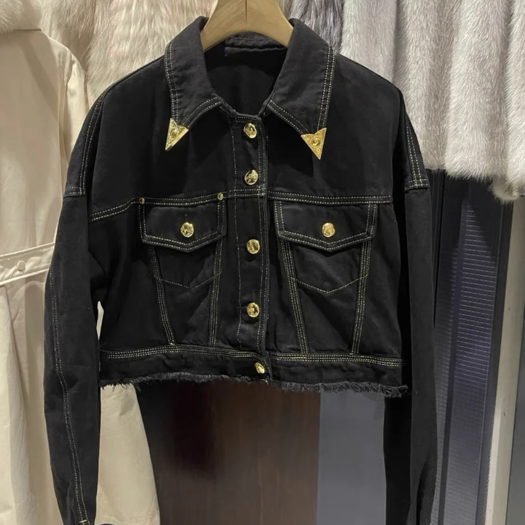 99新 VERSACE/范思哲 黑色短款牛仔外套/40码/C01152