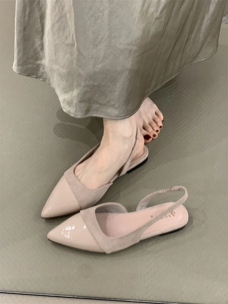 WL-9925-93 温柔仙女平底单鞋法式气质优雅绒面尖头后空通勤单鞋