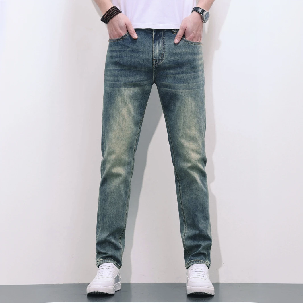 25年夏季新款超薄透气508复古软牛仔修身休闲百搭弹力九分男款长