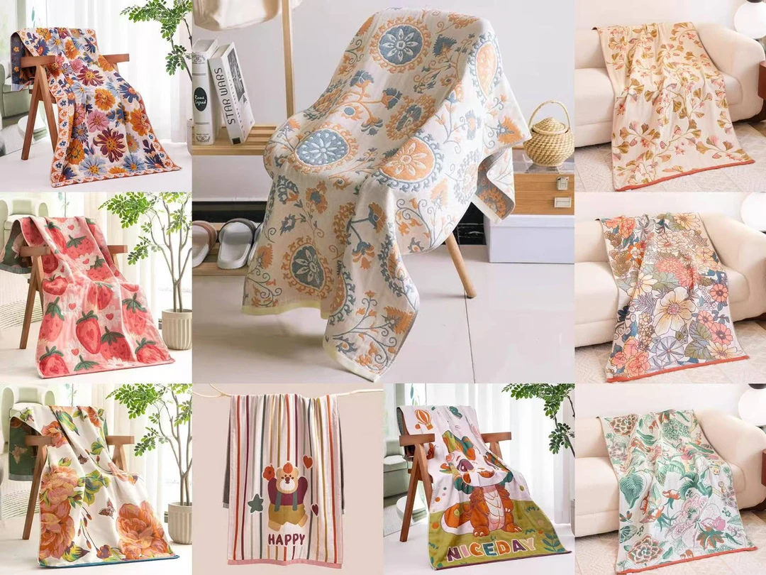 颜色花型随机发 【浴巾】70*140纯棉纱布亲肤家用洗澡裹巾速干柔软