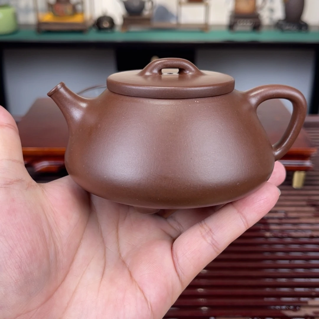 紫砂茶壶220毫升全手工紫泥平盖石瓢
