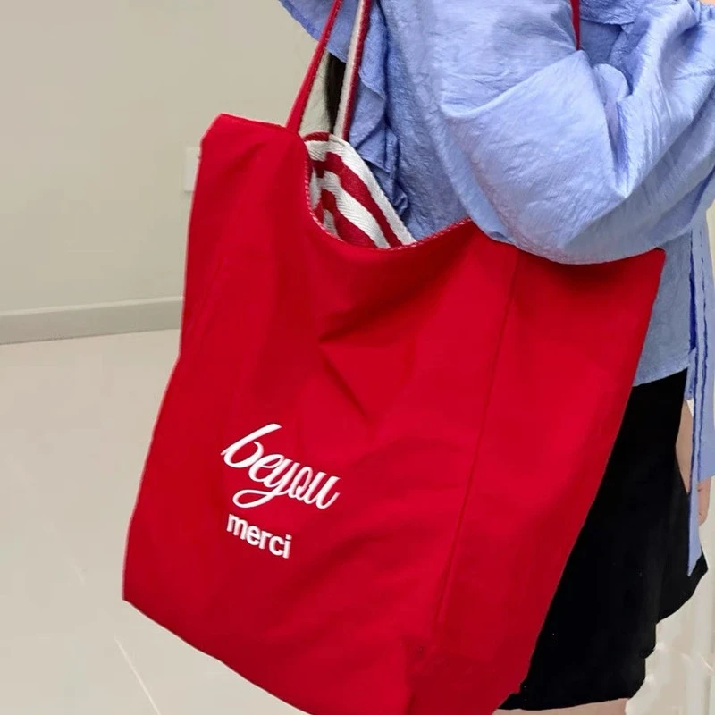 25新款一包两背双面麻布特大托特包可洗漱包外出百搭简约时尚包