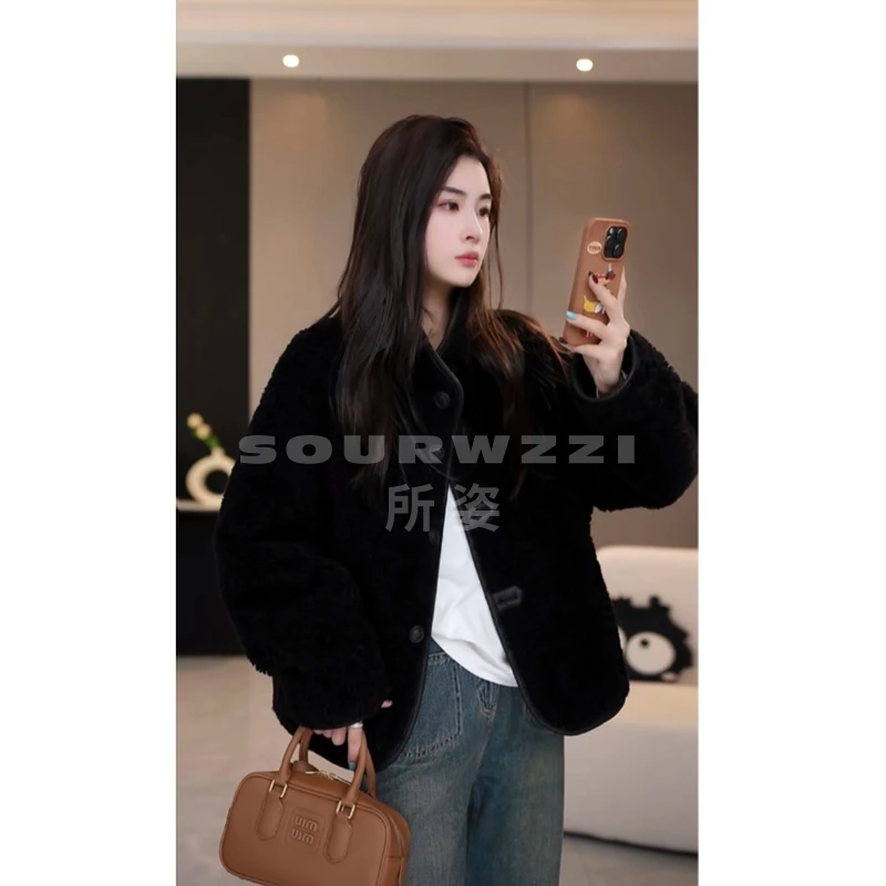 SOURWZZI/所姿新款冬季反绒面双面穿立领女士羊毛外套SZ-25131