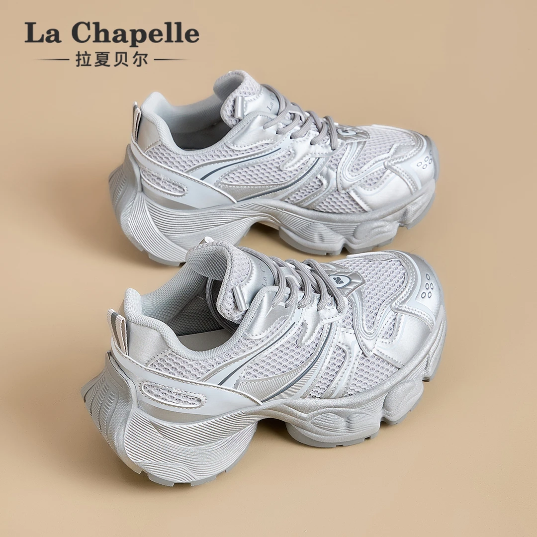 拉夏贝尔老爹鞋女2025冬季新款百搭网面透气厚底增高休闲运动鞋潮
