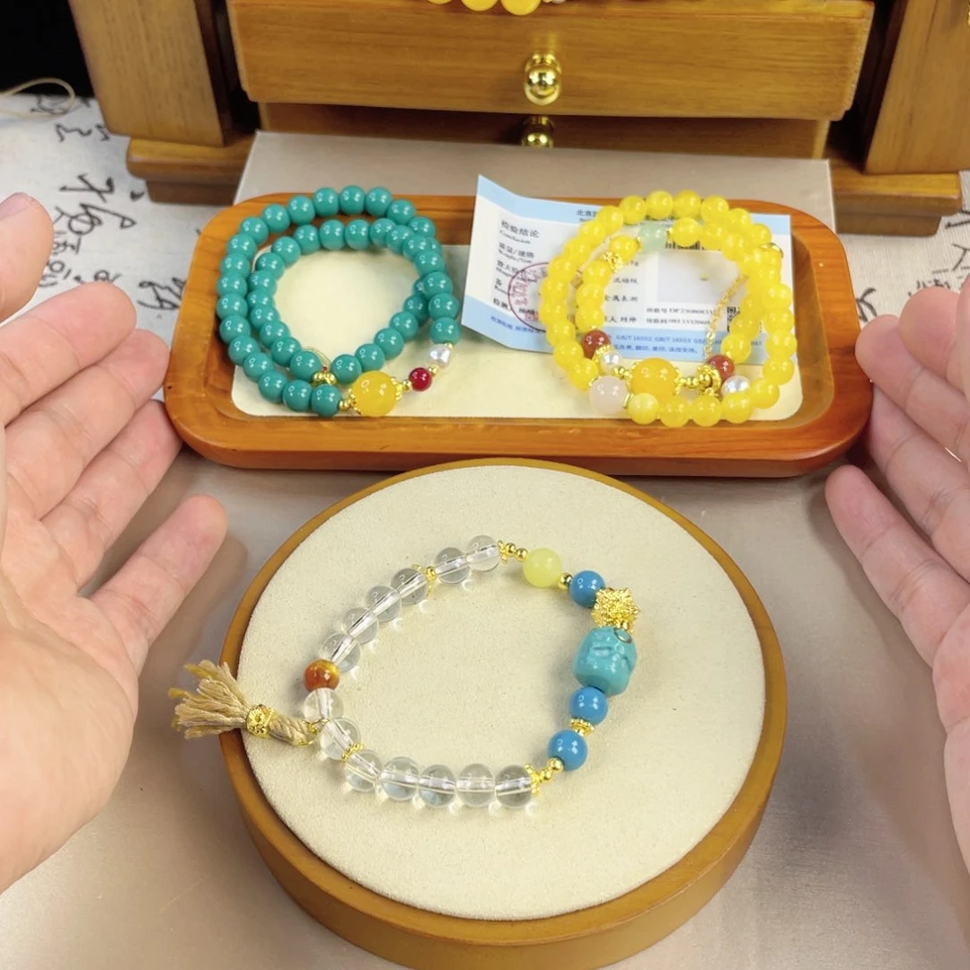 绿松石手链银S925镀金镶嵌