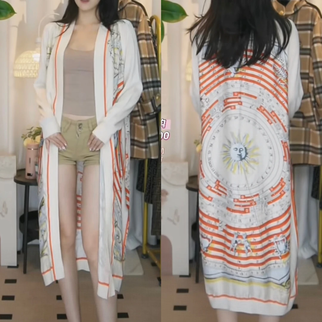 95新 Hermes/爱马仕 长款针织拼接开衫外套/fy3680