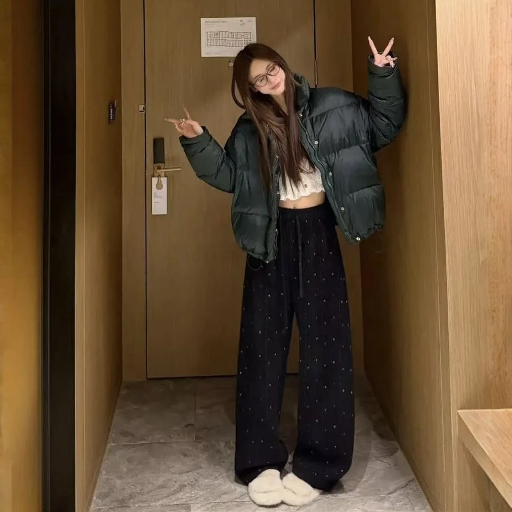 木子静-「星空裤」韩系百搭彩色爱心刺绣阔腿裤-3469