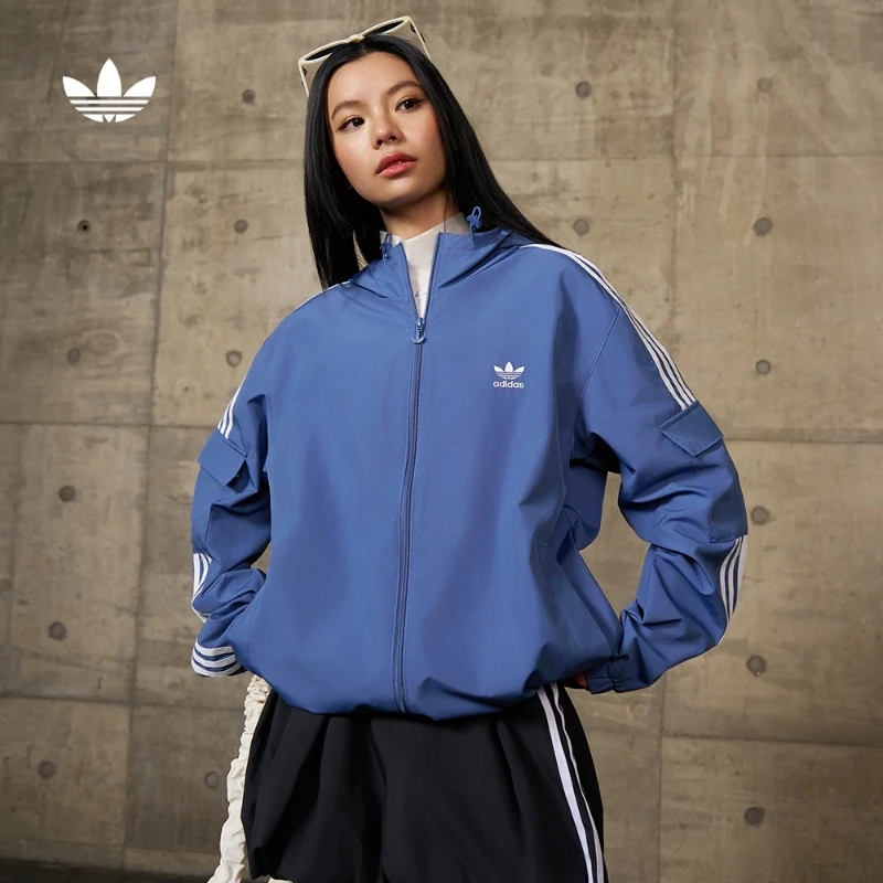 阿迪达斯三叶草 经典条纹运动外套连帽夹克男女款KB1946