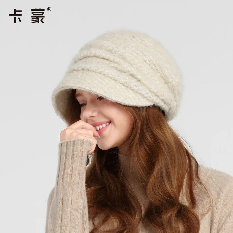 卡蒙 女款秋季时尚毛呢冷帽保暖后托加绒堆堆帽抗静电毛呢鸭舌帽