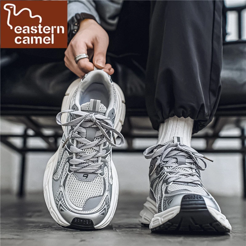 东方骆驼2025夏季男士运动透气网面休闲鞋复古百搭厚底减震老爹鞋