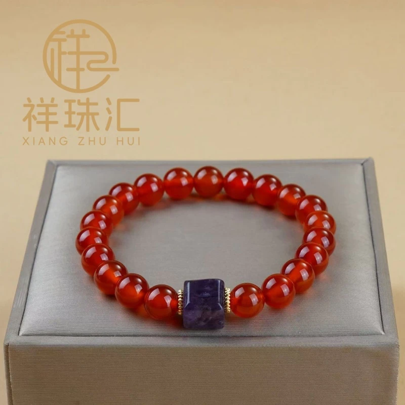 天然红玛瑙配黨水晶方糖手链 多样性发- SL655