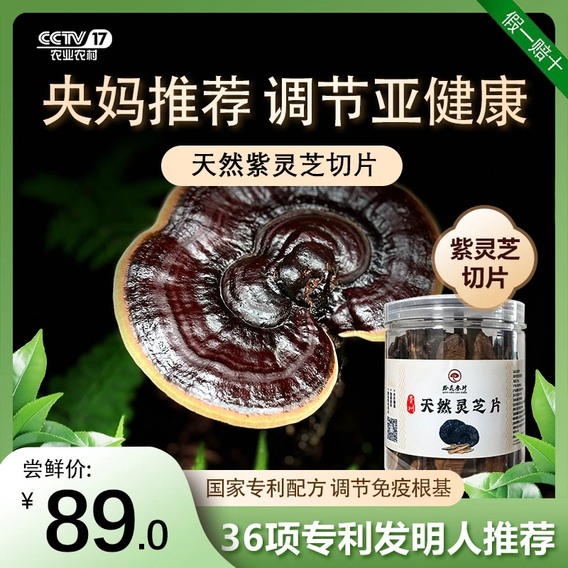 央妈推荐|林下天然野生紫灵芝调节亚健康灵芝切片茶