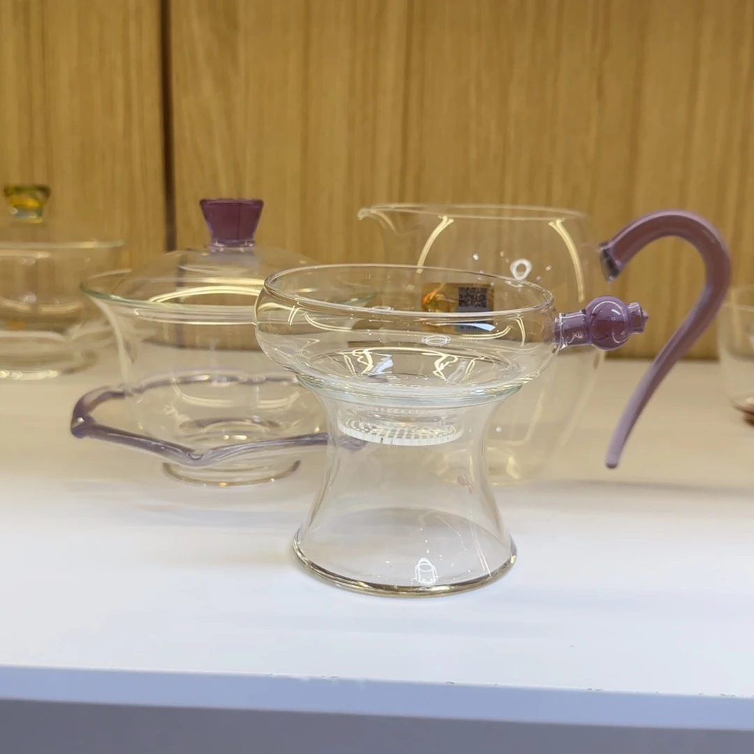 娜***娜手工艺品玻璃禾器（浅紫）禅语盖碗➕怡然➕奉珠激光茶漏
