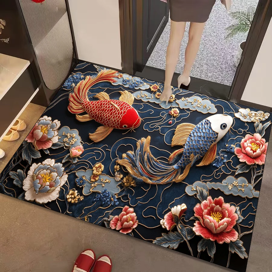 年年有余80*120厘米除尘入户防滑吸水地垫好搭理门垫脚垫