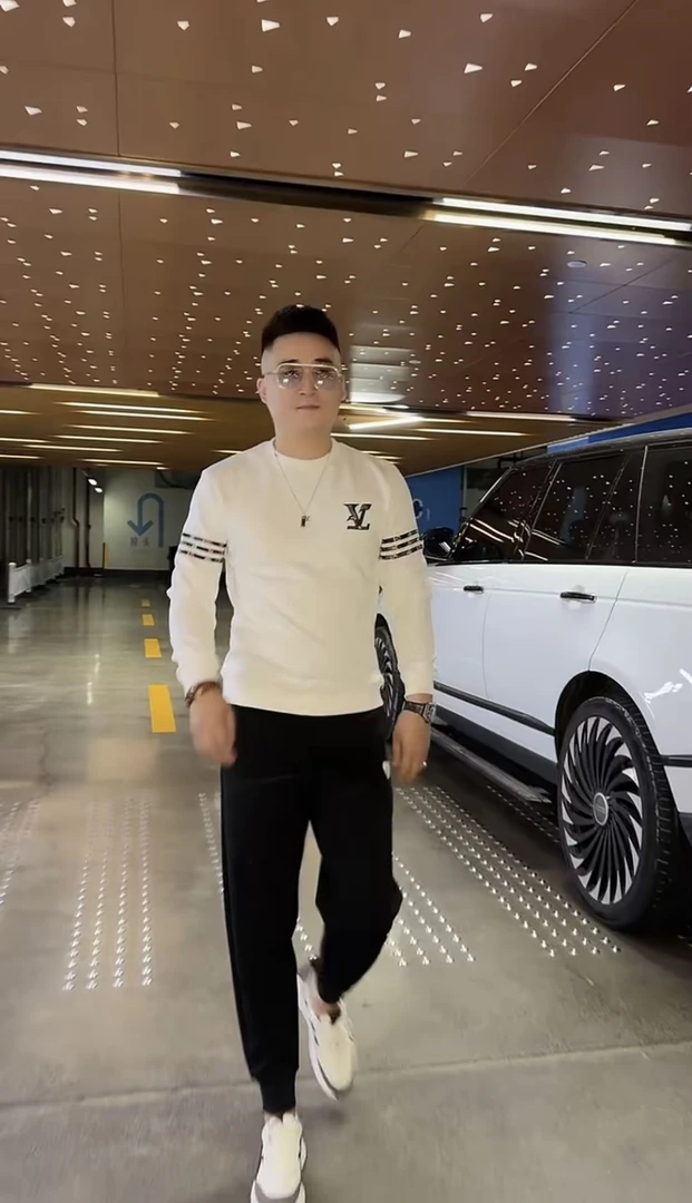 秋冬V字母印花卫衣轻奢休闲百搭高品质个性帅气韩版潮流圆领上衣