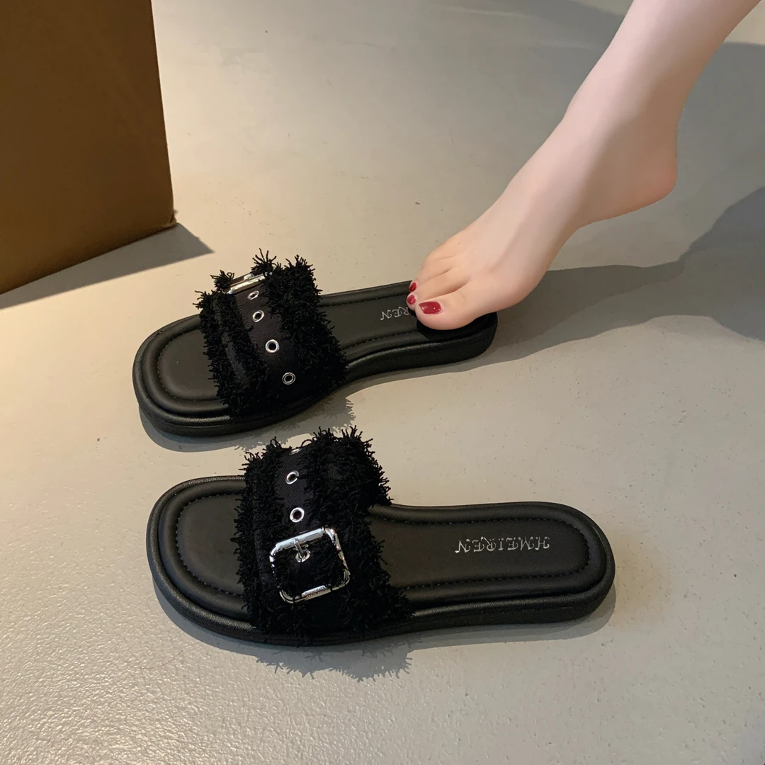 法式平底拖鞋女夏外穿2025新款时尚软底防滑网红轻便小香风凉拖鞋