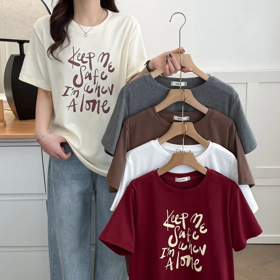 大码女装夏季新款字母印花T恤胖mm宽松休闲洋气显瘦圆领短袖上衣