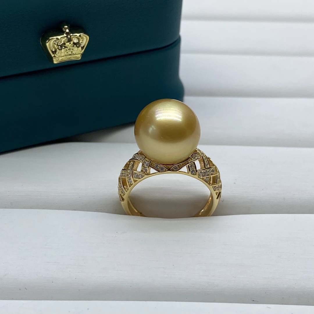 琪心海水南洋金珍珠浓金戒指12-13
