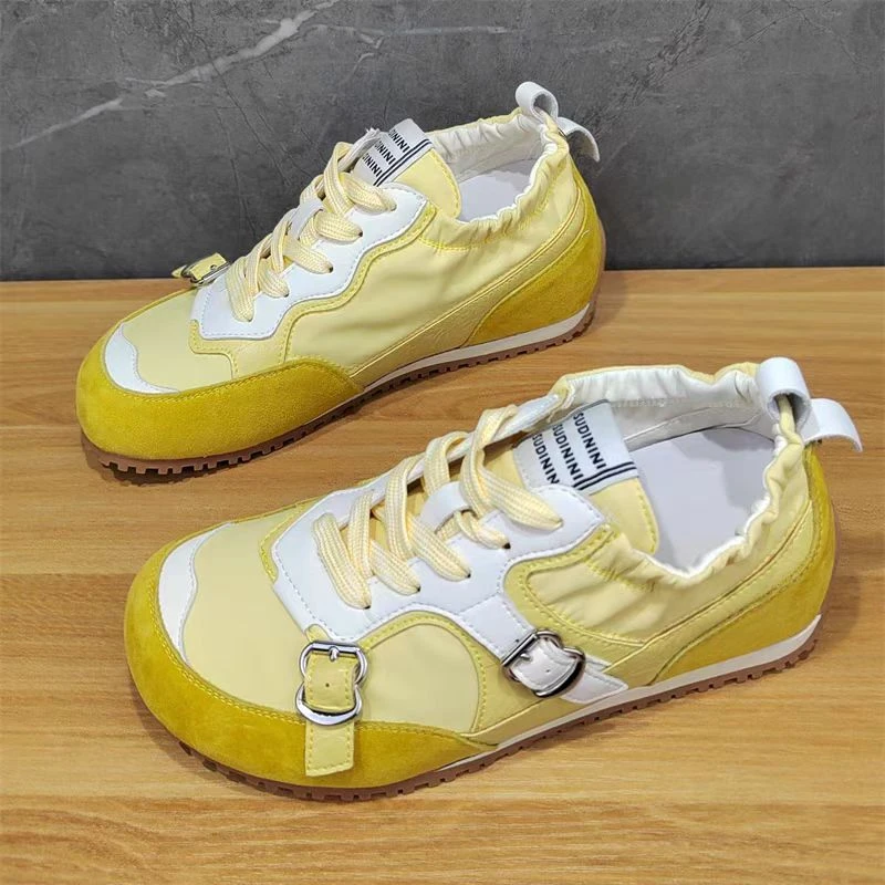 【MY SHAN】芭蕾德训鞋新款复古运动休闲布鞋拼色圆头阿甘鞋95-5021