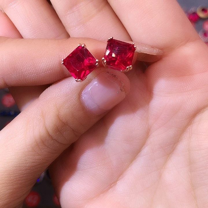 红宝石耳饰银S925镶嵌