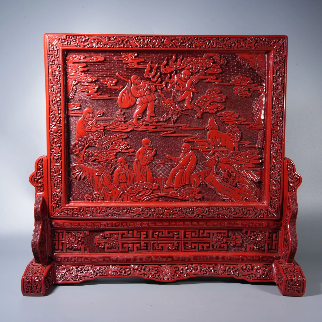 Tgz22 清代 大漆人物插屏