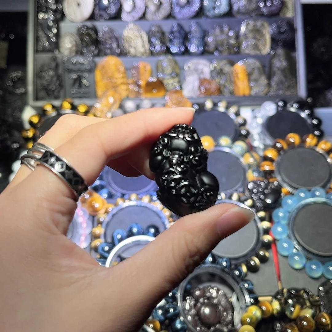 黑曜岩未镶嵌手链二*码黑曜石貔貅中号